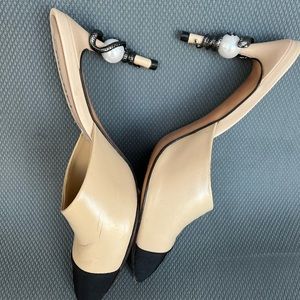 Chanel mule shoes silver snake pearl heel